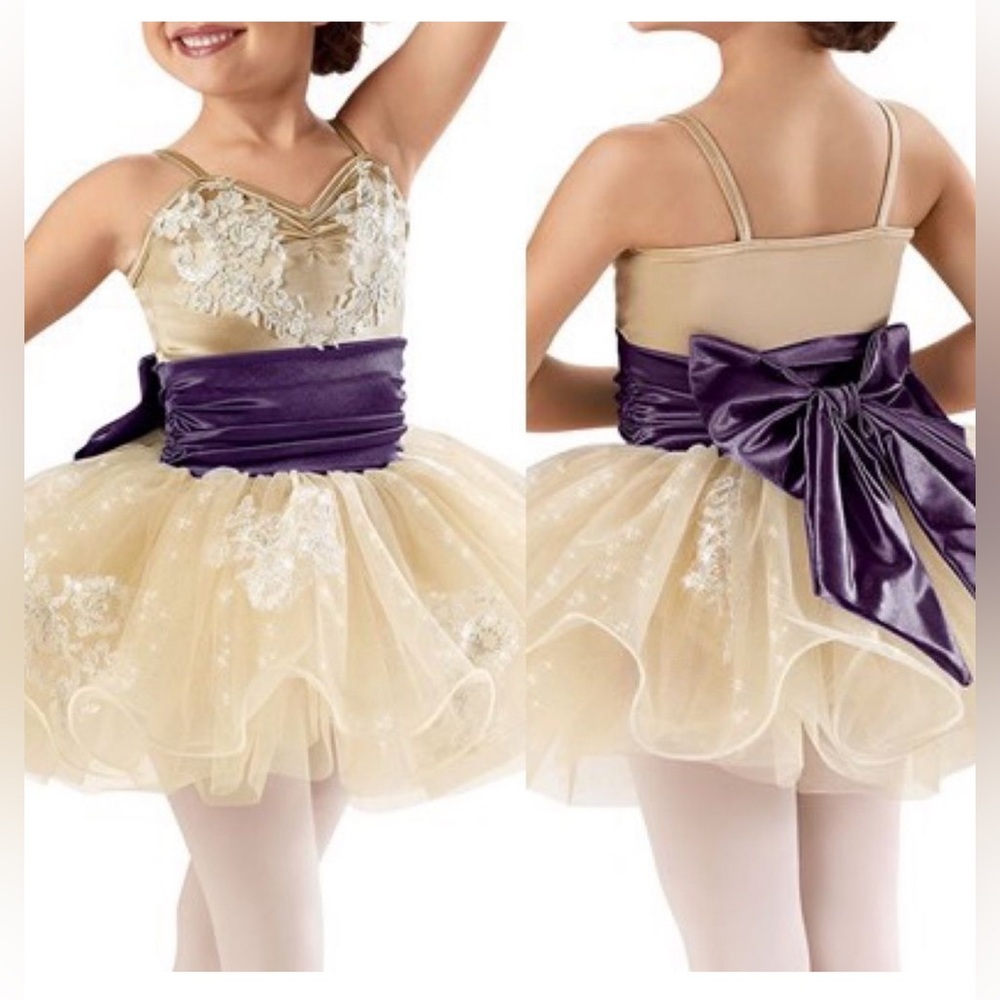 Elegant Gold and Purple Kids Ballet Costume